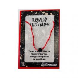 Pulsera 7 nudos rojo cordón fino con Turmalina